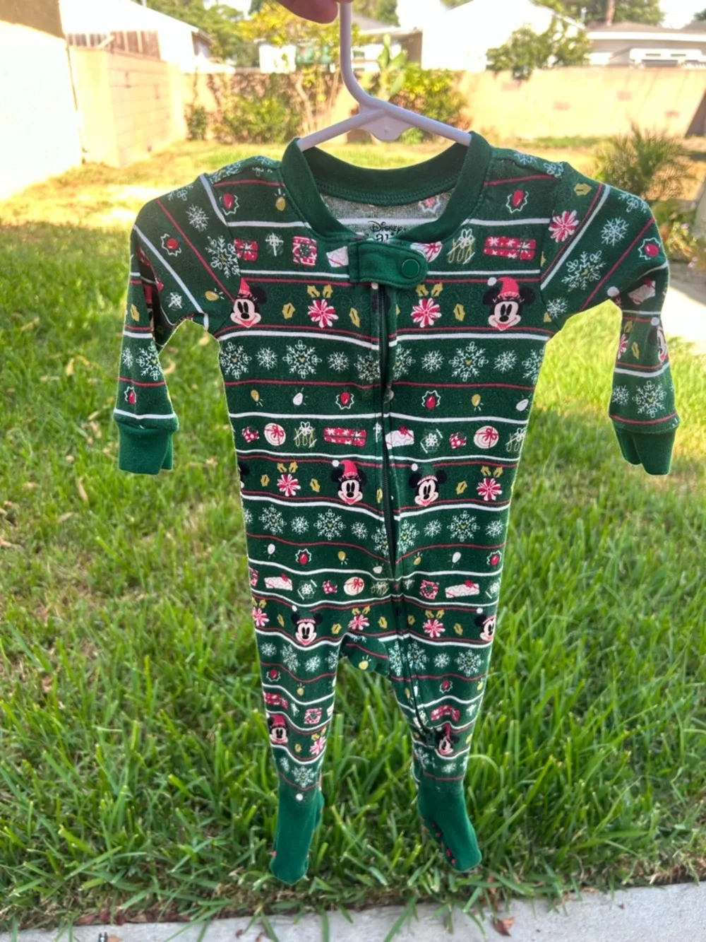 Disney Green Mickey Holiday Footed One-Piece Pajamas